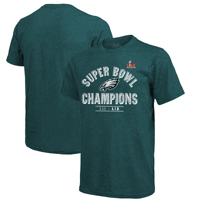 Men's Majestic Threads Midnight Green Philadelphia Eagles Super Bowl LIX Champions Tri-Blend T-Shirt