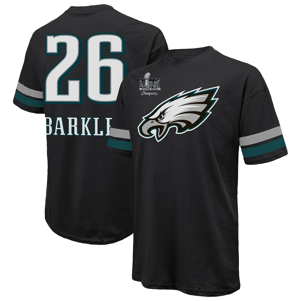 Men's Majestic Threads Saquon Barkley Black Philadelphia Eagles Super Bowl LIX Champions Oversized Player Name & Number T-Shirt