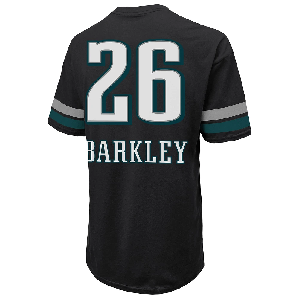 Men's Majestic Threads Saquon Barkley Black Philadelphia Eagles Super Bowl LIX Champions Oversized Player Name & Number T-Shirt