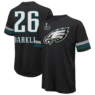 Men's Majestic Threads Saquon Barkley Black Philadelphia Eagles Super Bowl LIX Champions Oversized Player Name & Number T-Shirt