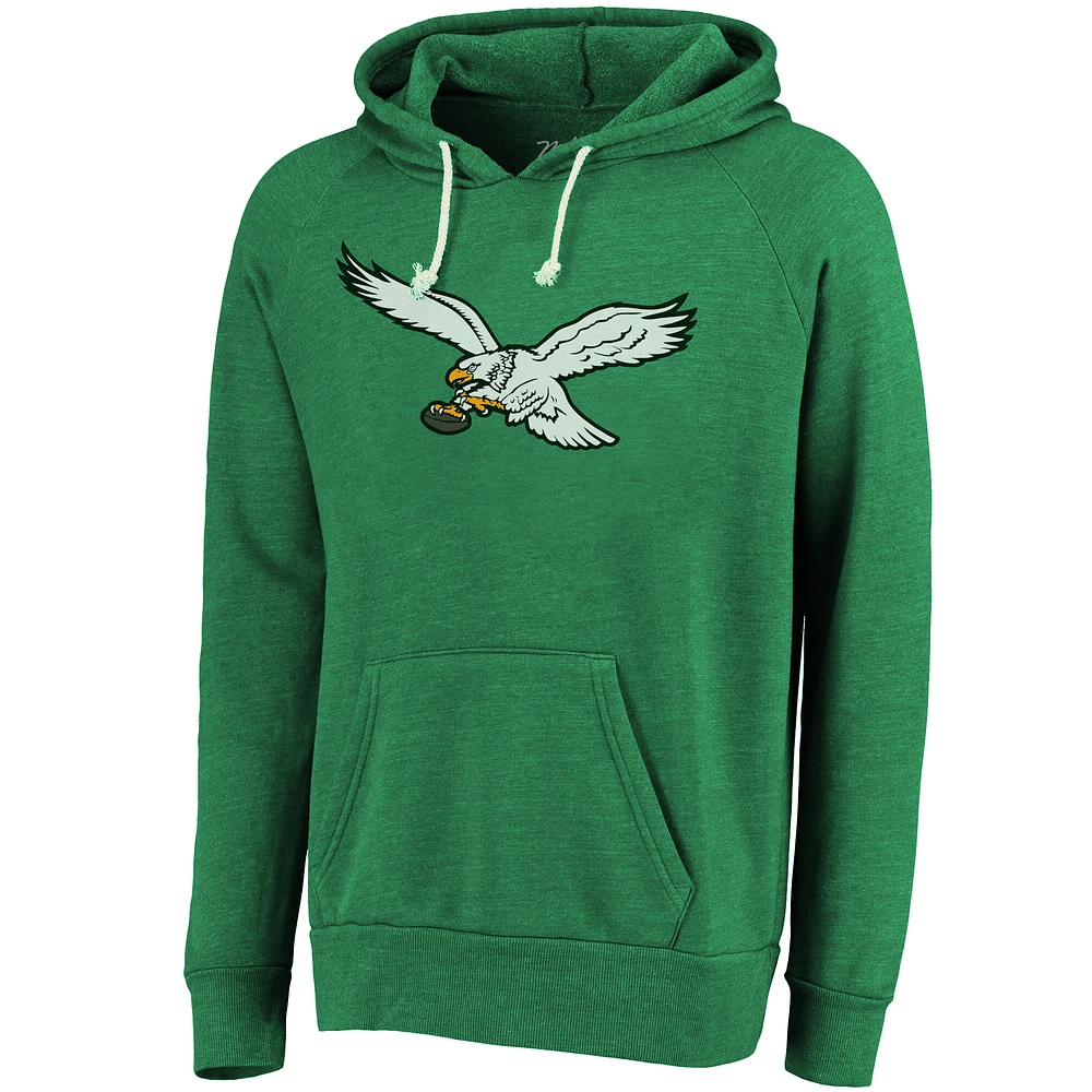 Men's Majestic Threads Saquon Barkley Kelly Green Philadelphia Eagles Name & Number Tri-Blend Pullover Hoodie