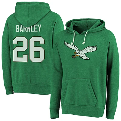Men's Majestic Threads Saquon Barkley Kelly Green Philadelphia Eagles Name & Number Tri-Blend Pullover Hoodie