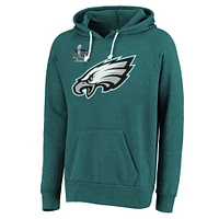 Men's Majestic Threads Saquon Barkley Midnight Green Philadelphia Eagles Super Bowl LIX Champions Name & Number Tri-Blend Pullover Hoodie