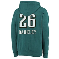 Men's Majestic Threads Saquon Barkley Midnight Green Philadelphia Eagles Super Bowl LIX Champions Name & Number Tri-Blend Pullover Hoodie