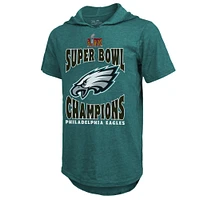 Men's Majestic Threads Saquon Barkley Midnight Green Philadelphia Eagles Super Bowl LIX Champions Name & Number Tri-Blend Short Sleeve Pullover Hoodie