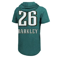 Men's Majestic Threads Saquon Barkley Midnight Green Philadelphia Eagles Super Bowl LIX Champions Name & Number Tri-Blend Short Sleeve Pullover Hoodie