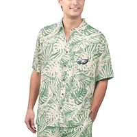 Chemise boutonnée de fête à imprimé Monstera délavée au sable des Eagles Philadelphie Margaritaville vert minuit pour hommes