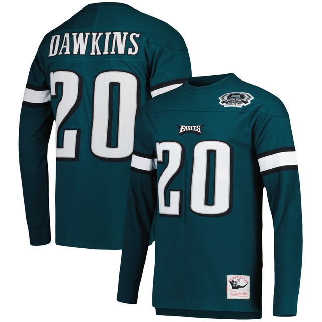 Haut à manches longues vert nuit Mitchell & Ness Brian Dawkins pour hommes, nom et numéro du joueur retraité des Eagles de Philadelphie