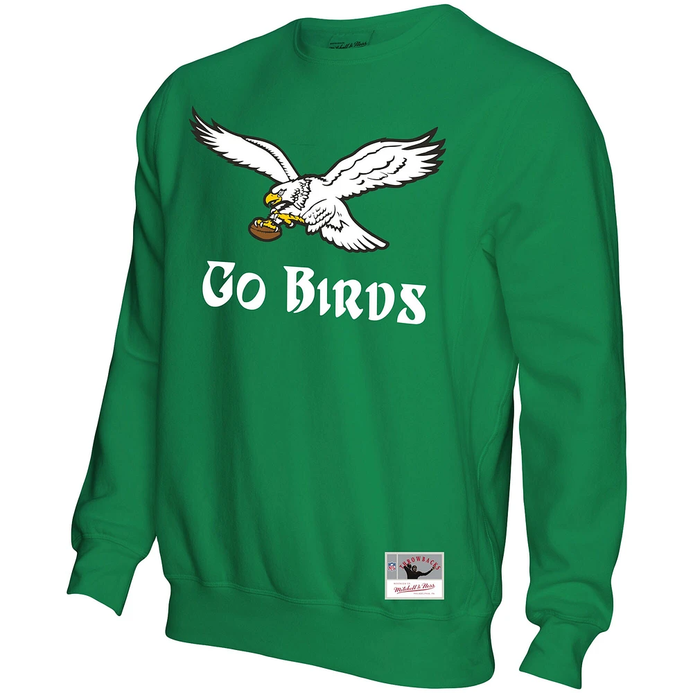 Men's Mitchell & Ness Kelly Green Philadelphia Eagles Go Birds Pullover Sweatshirt