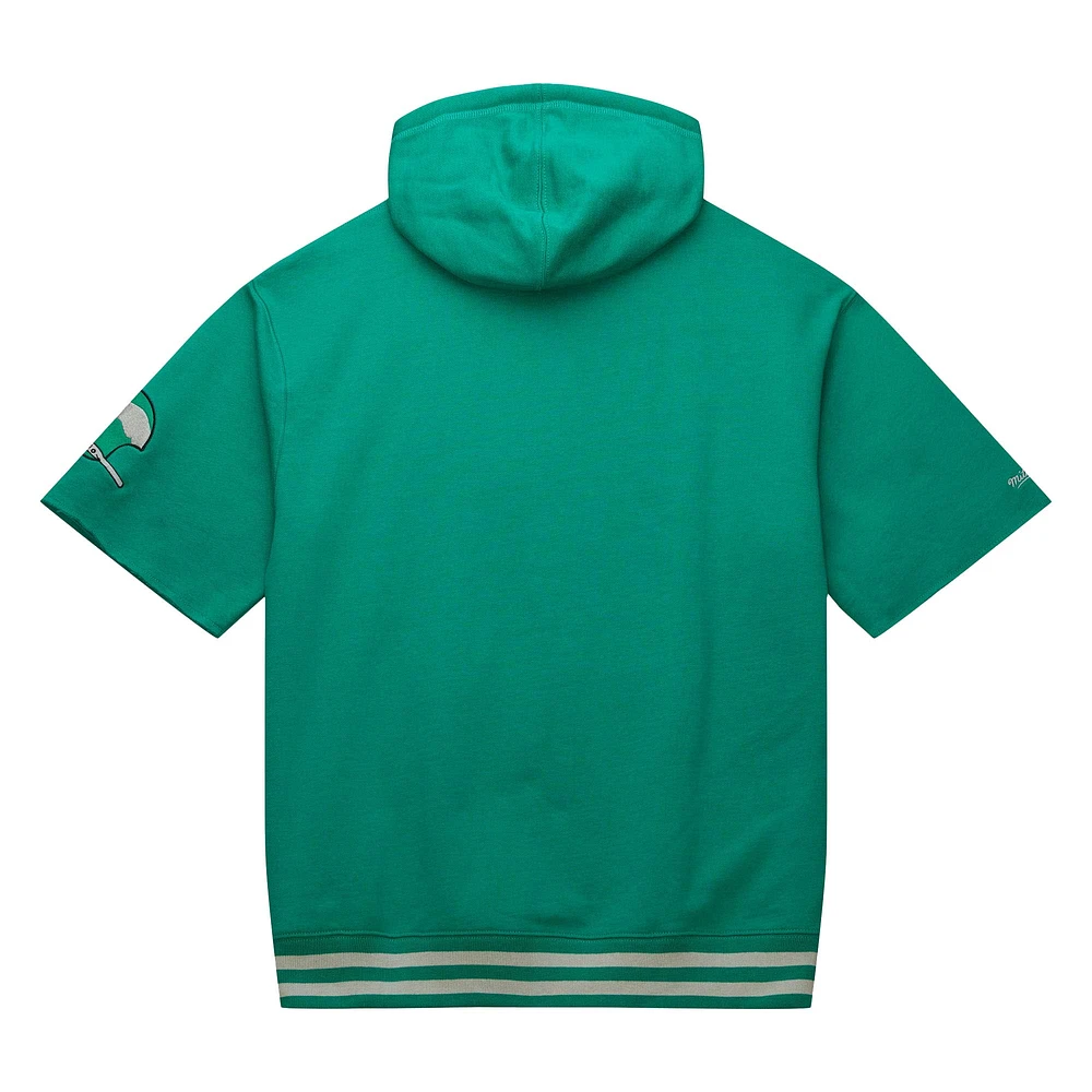 Sweat à capuche manches courtes d'avant-match Kelly Green de Mitchell & Ness pour homme des Philadelphia Eagles