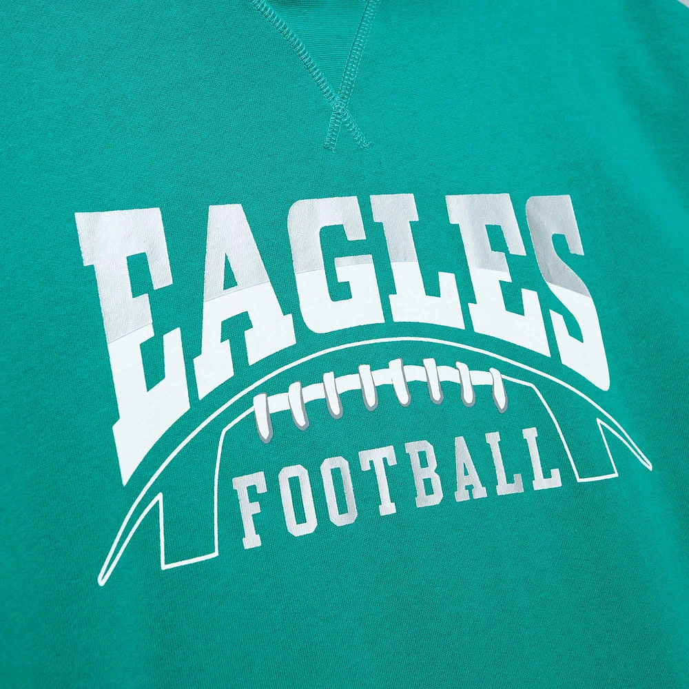 Sweat à capuche manches courtes d'avant-match Kelly Green de Mitchell & Ness pour homme des Philadelphia Eagles