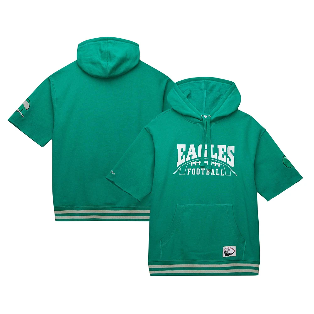 Sweat à capuche manches courtes d'avant-match Kelly Green de Mitchell & Ness pour homme des Philadelphia Eagles