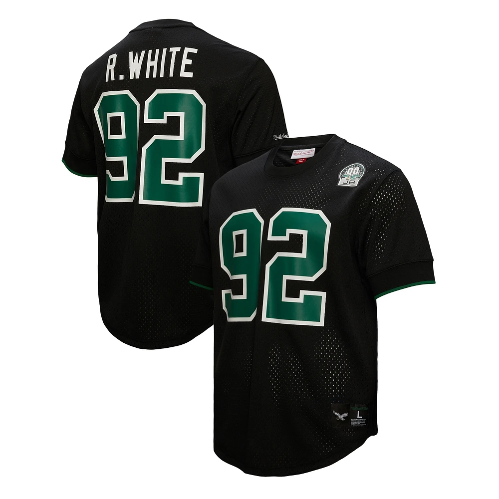 Mitchell & Ness Reggie pour homme Blanc Noir Philadelphia Eagles Retired Player Name Number Mesh Top