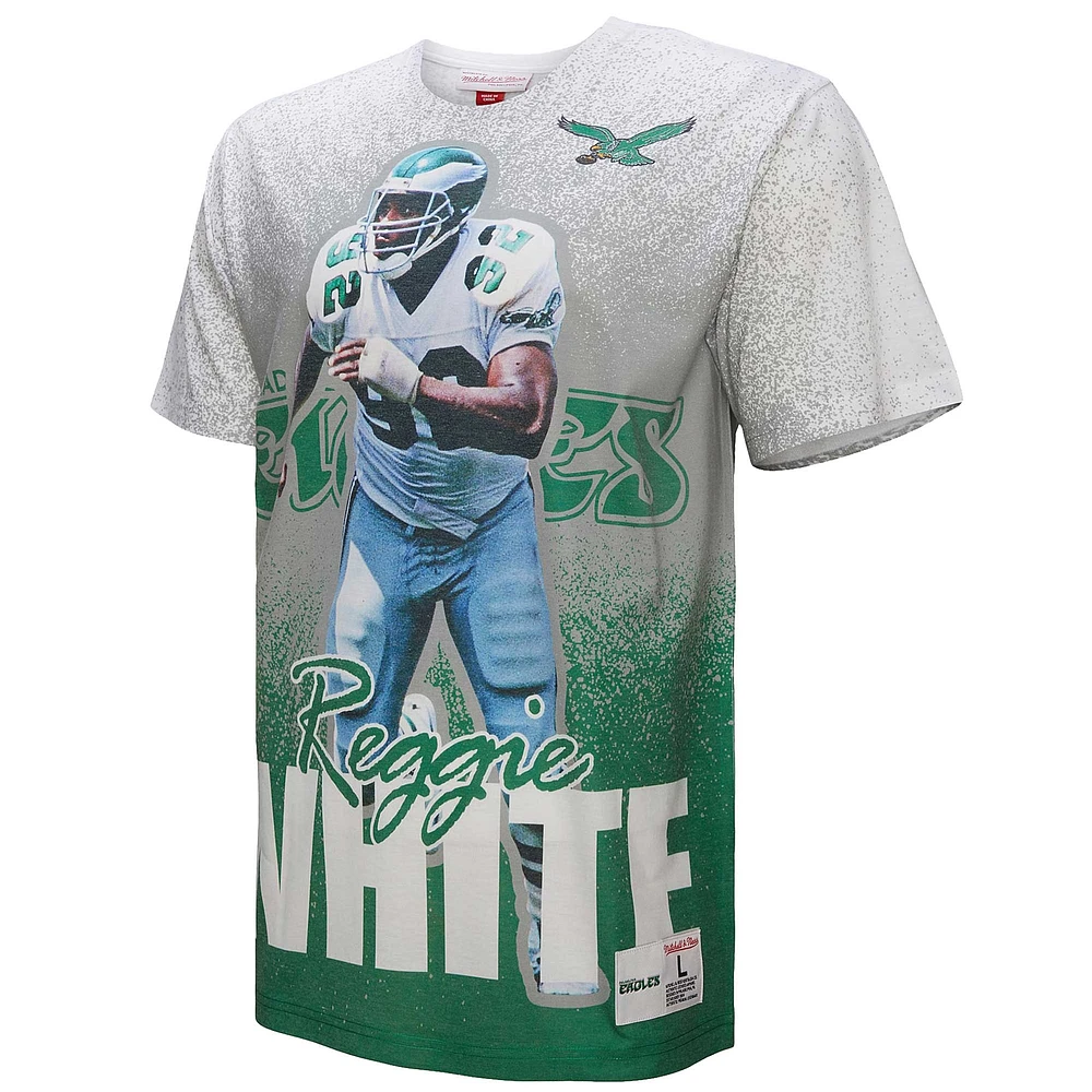 T-shirt Mitchell & Ness Reggie pour homme, blanc et gris, joueur retraité des Philadelphia Eagles Burst