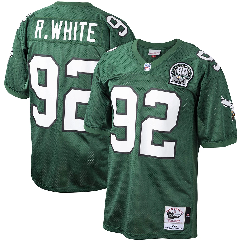 Maillot de joueur retraité authentique Throwback des Eagles Philadelphie Mitchell & Ness Reggie blanc vert pour hommes