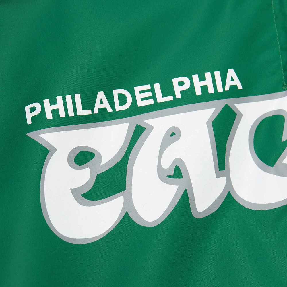 Veste en satin à fermeture éclair intégrale pour homme Mitchell & Ness Reggie White Kelly Green Philadelphia Eagles Retired Player Graphic