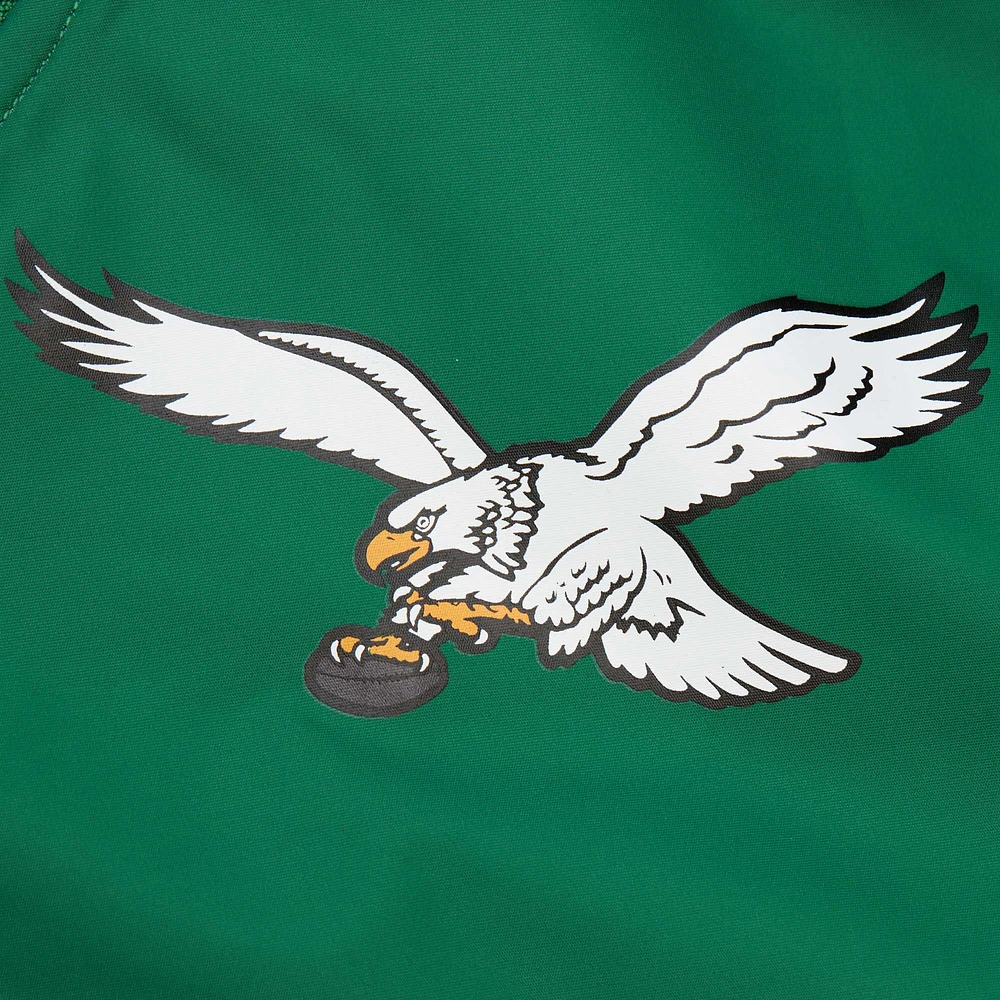 Veste en satin à fermeture éclair intégrale pour homme Mitchell & Ness Reggie White Kelly Green Philadelphia Eagles Retired Player Graphic