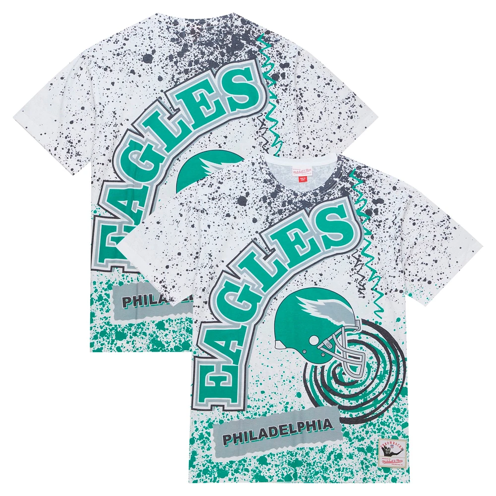 T-shirt blanc à imprimé intégral pour hommes Mitchell & Ness des Eagles de Philadelphie Big Tall