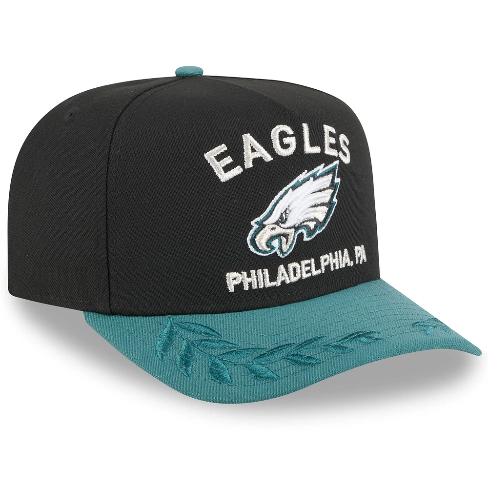 Men's New Era Black/Midnight Green Philadelphia Eagles 2025 NFL Draft 9FIFTY A-Frame Snapback Hat