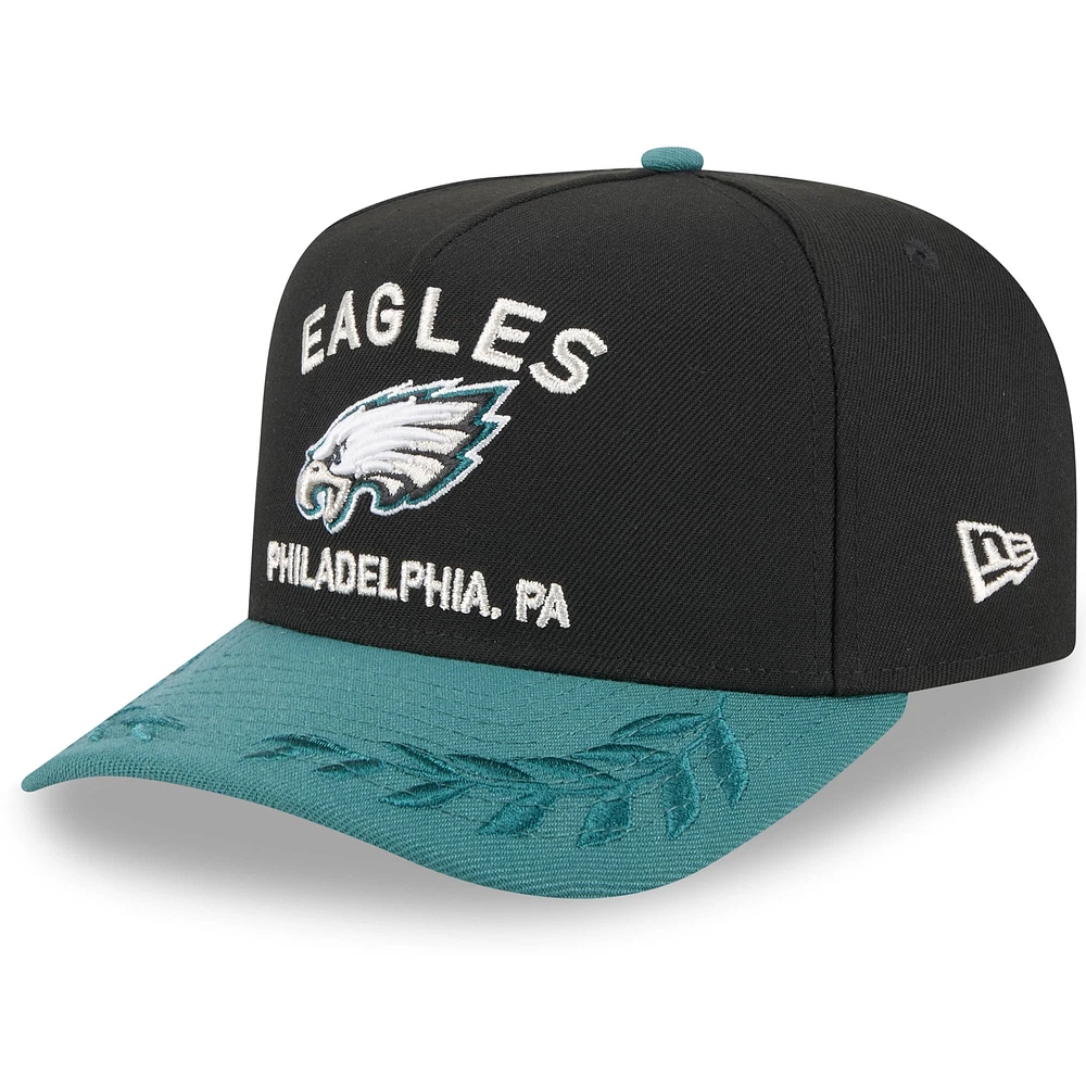 Men's New Era Black/Midnight Green Philadelphia Eagles 2025 NFL Draft 9FIFTY A-Frame Snapback Hat