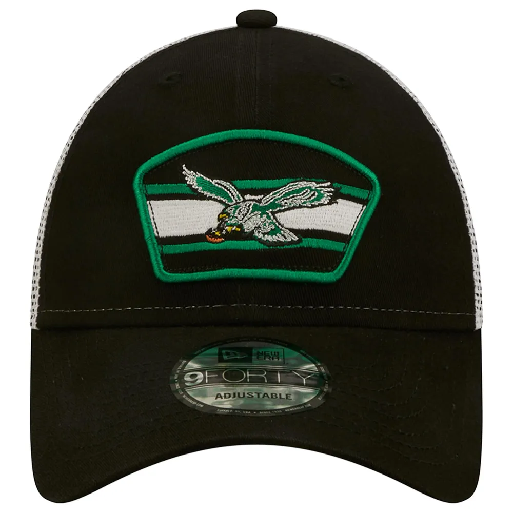 New Era Men's New Era Black/White Philadelphia Eagles Logo Patch Trucker  9FORTY Snapback Hat