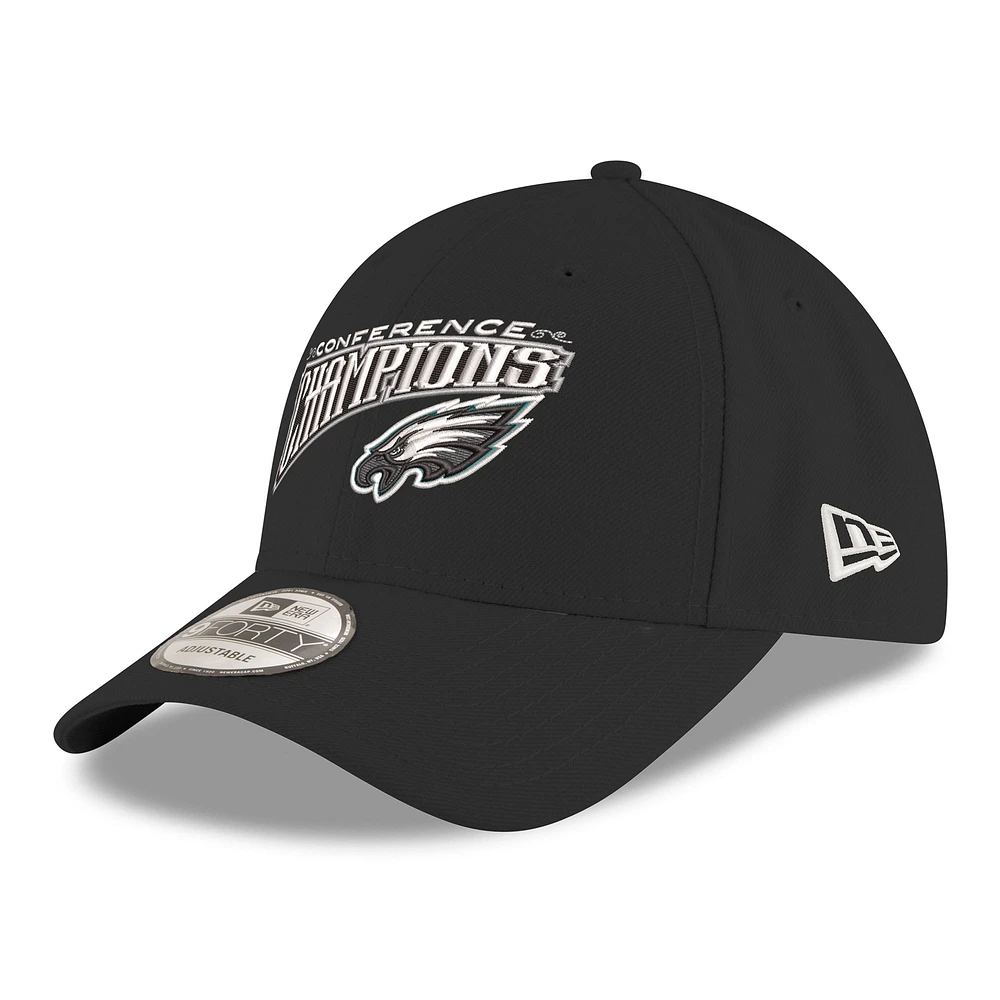 Men's New Era Black Philadelphia Eagles 2024 NFC Champions Replica 9FORTY Adjustable Hat