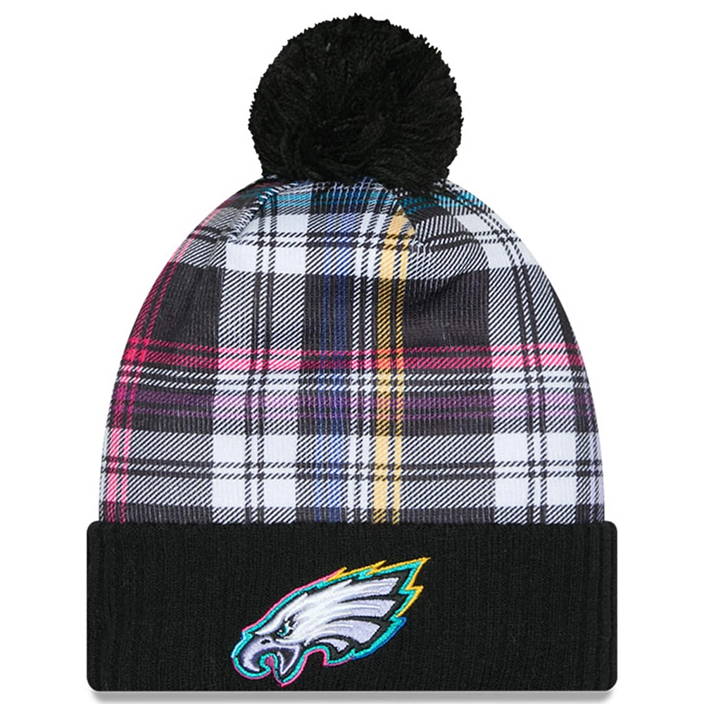 Bonnet en tricot à revers avec pompon Philadelphia Eagles NFL Crucial Catch 2024 New Era pour homme, noir