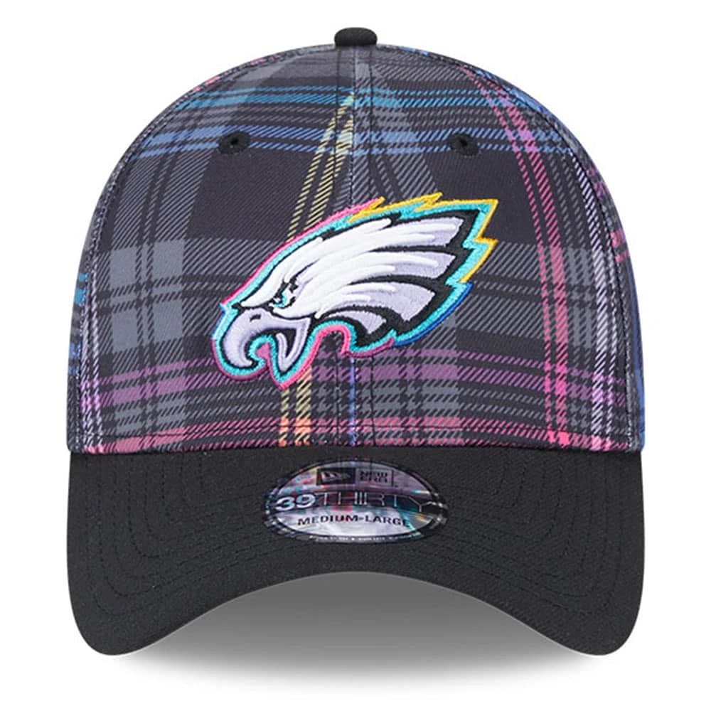 Men's New Era Black Philadelphia Eagles 2024 NFL Crucial Catch Plaid 39THIRTY Flex Hat