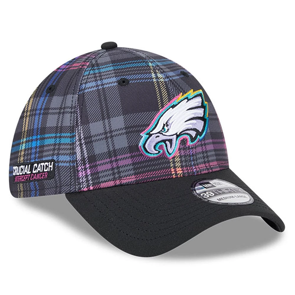 Men's New Era Black Philadelphia Eagles 2024 NFL Crucial Catch Plaid 39THIRTY Flex Hat