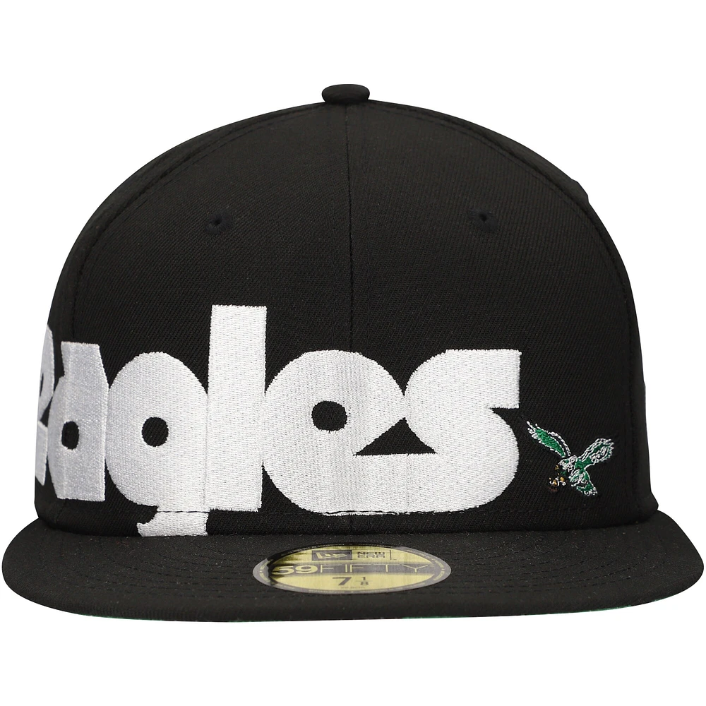 Casquette ajustée 59FIFTY sous-visière à carreaux noire New Era pour hommes des Eagles de Philadelphie