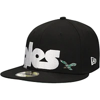 Casquette ajustée 59FIFTY sous-visière à carreaux noire New Era pour hommes des Eagles de Philadelphie