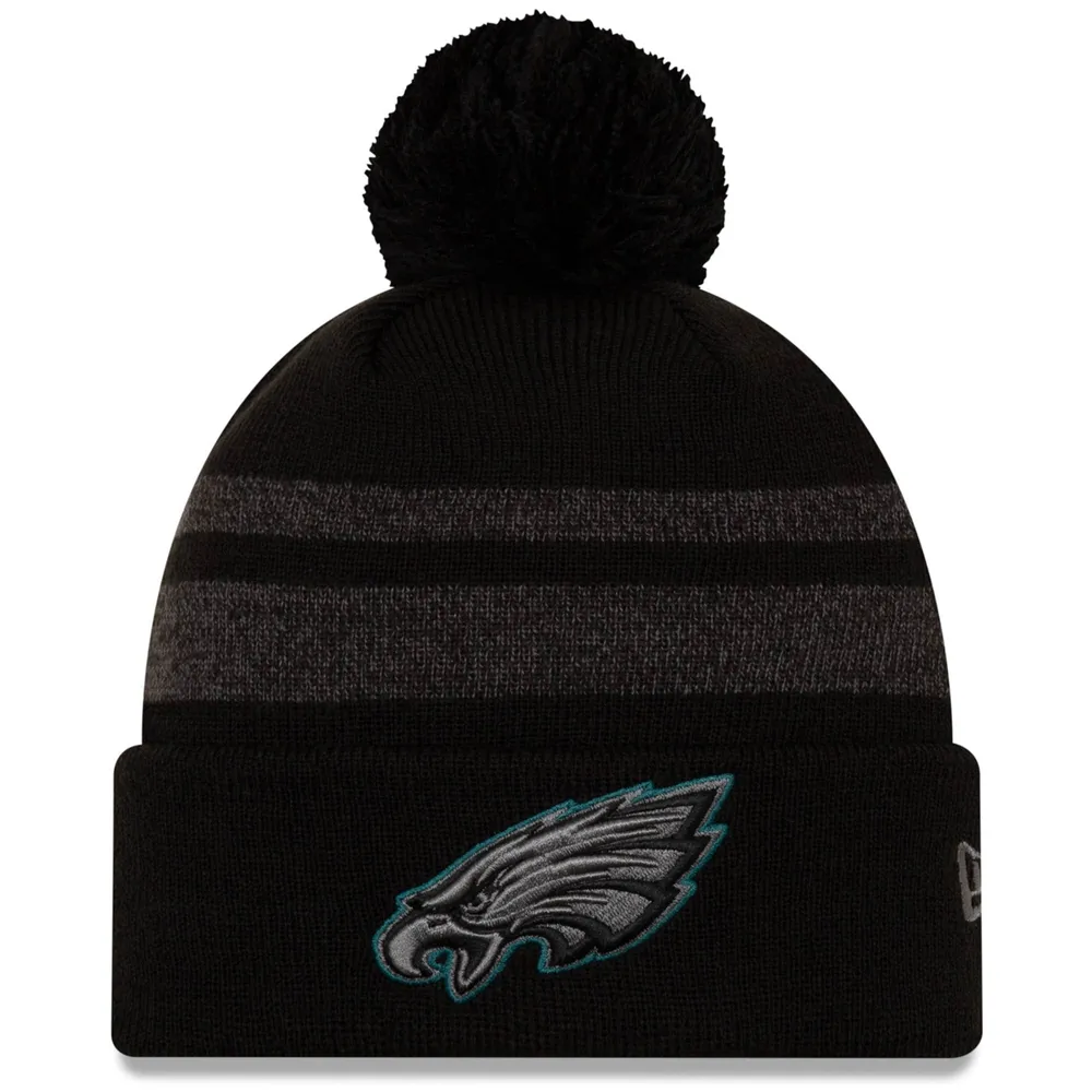 Youth Midnight Green Philadelphia Eagles Jacquard Cuffed Knit Hat with Pom