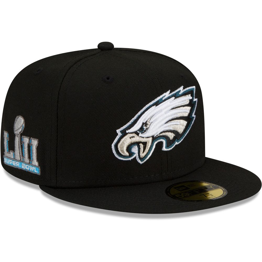 New Era Men's New Era Black Philadelphia Eagles Patch Up Super Bowl LII  59FIFTY Fitted Hat