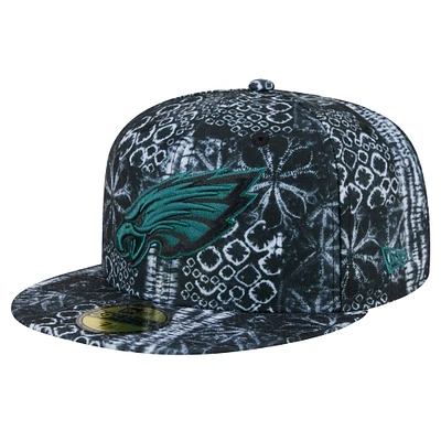 Casquette ajustée Shibori 59FIFTY noire des Eagles de Philadelphie New Era pour hommes