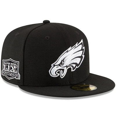 Men's New Era Black Philadelphia Eagles Super Bowl LIX Champions Side Patch 59FIFTY Fitted Hat