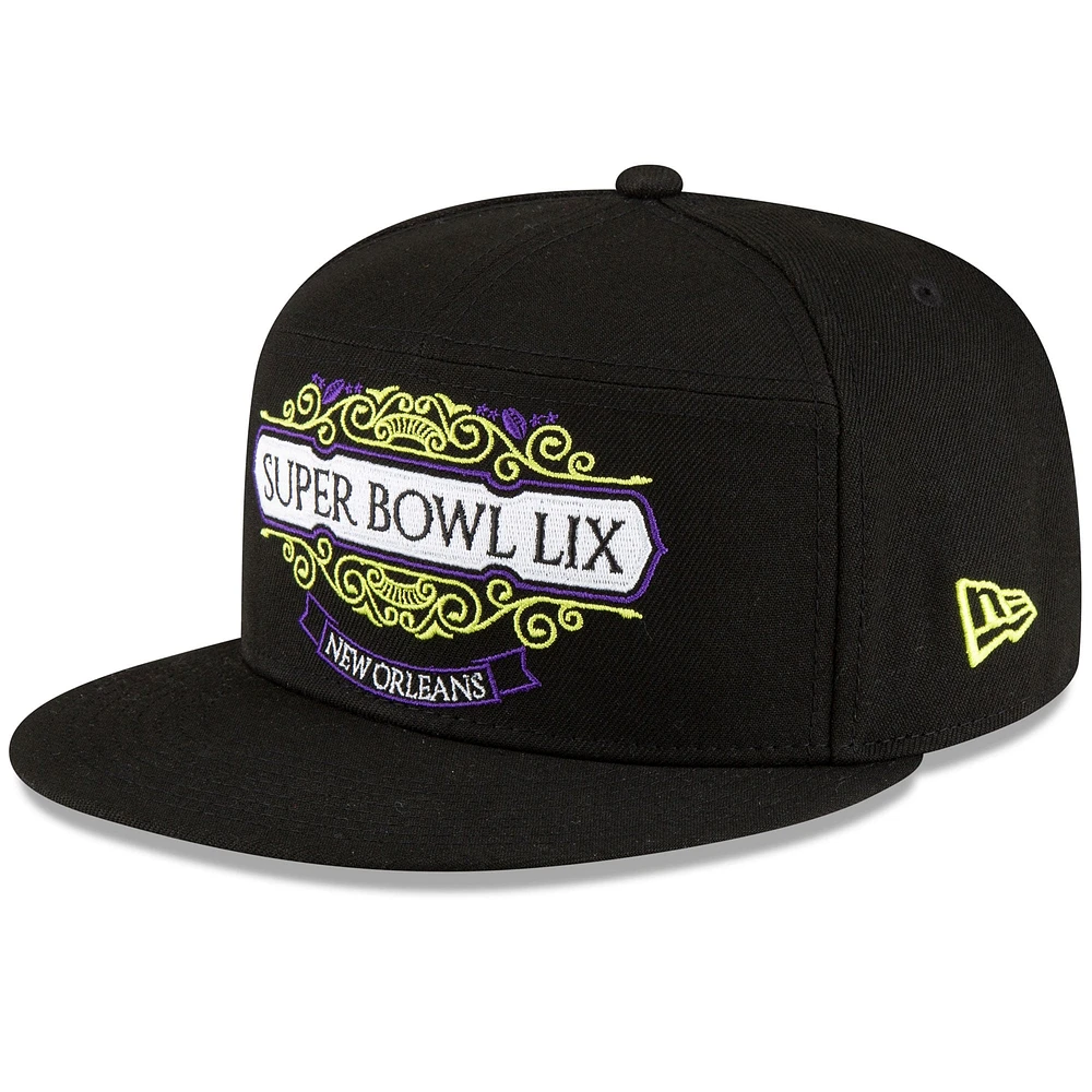 Men's New Era Black Philadelphia Eagles Super Bowl LIX Tarmac Split Panel 9FIFTY Snapback Hat