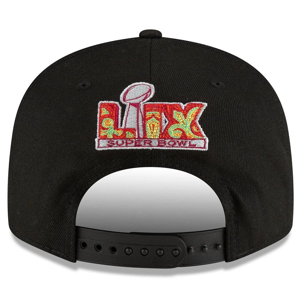 Men's New Era Black Philadelphia Eagles Super Bowl LIX Tarmac Split Panel 9FIFTY Snapback Hat