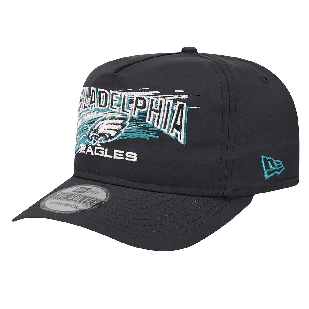 Casquette de golf à rabat noir Philadelphia Eagles Throwback Brush de New Era pour homme