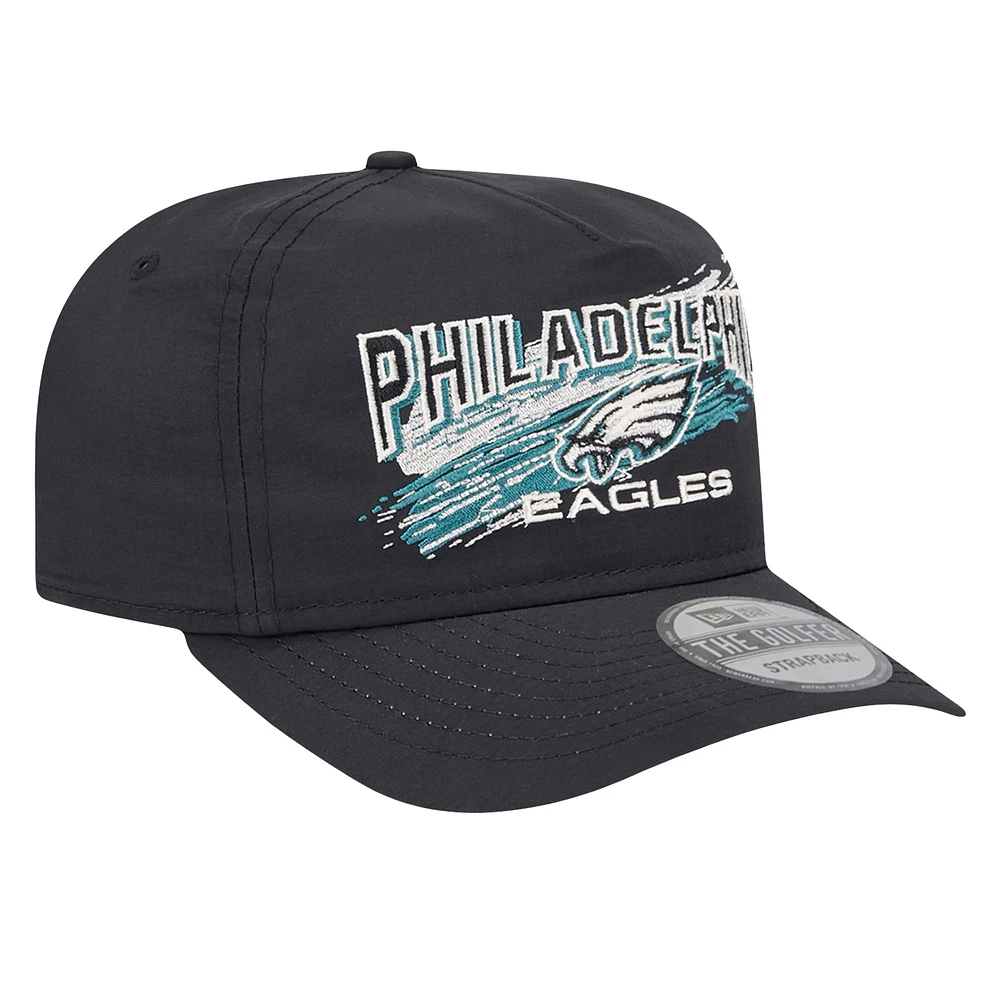 Casquette de golf à rabat noir Philadelphia Eagles Throwback Brush de New Era pour homme