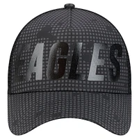 Men's New Era Black Philadelphia Eagles Throwback Midnight Ink Tonal Text A-Frame Trucker 9FORTY Adjustable Hat