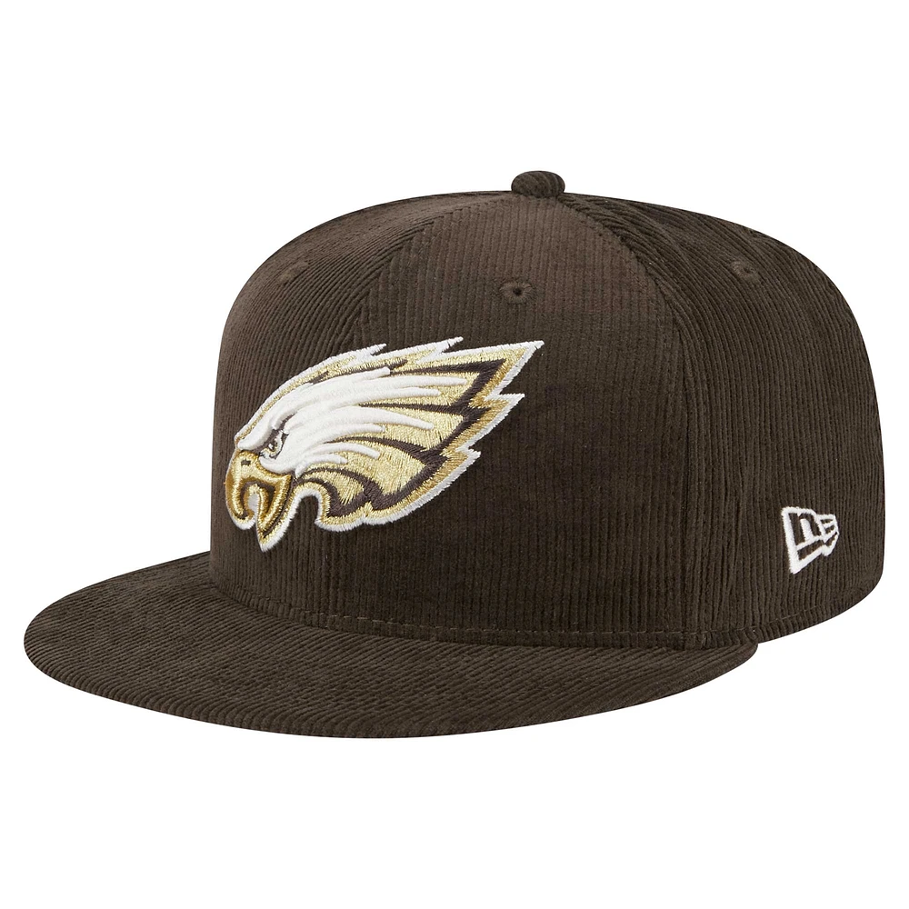 Casquette ajustée 59FIFTY en velours côtelé marron Philadelphia Eagles de New Era pour homme