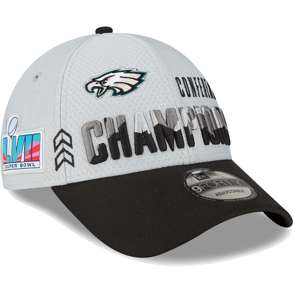 Casquette ajustable 9FORTY pour hommes New Era gris/noir Philadelphia Eagles 2022 NFC Champions Locker Room