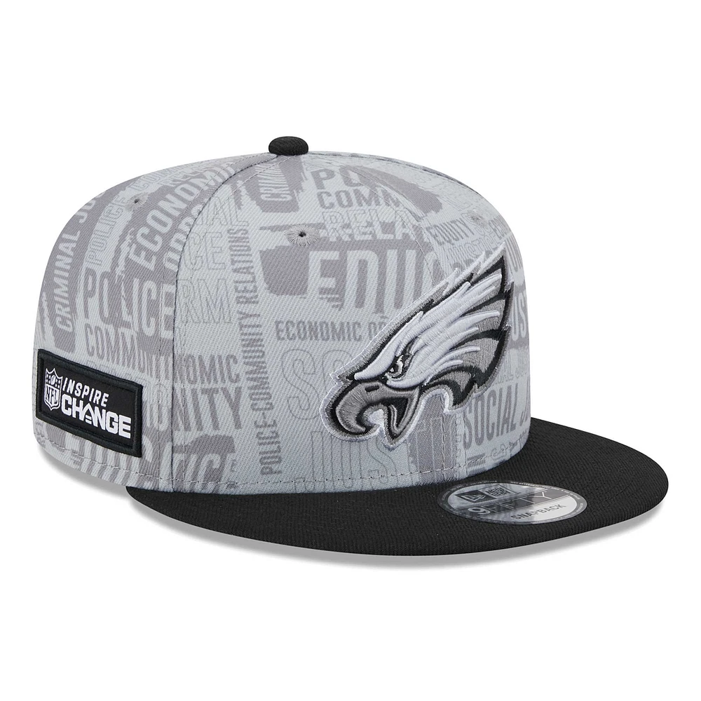 Casquette Snapback 9FIFTY New Era pour hommes des Philadelphia Eagles Inspire Change gris/noir