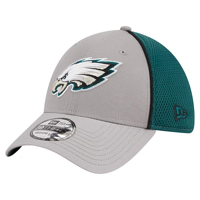 Casquette flexible 39THIRTY Pipe des Philadelphia Eagles New Era pour hommes, gris/vert minuit