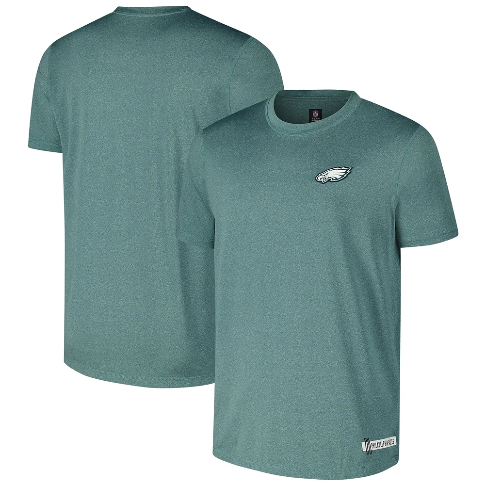 T-shirt du camp d'entraînement NFL 2024 des Philadelphia Eagles de New Era pour homme, vert chiné et minuit