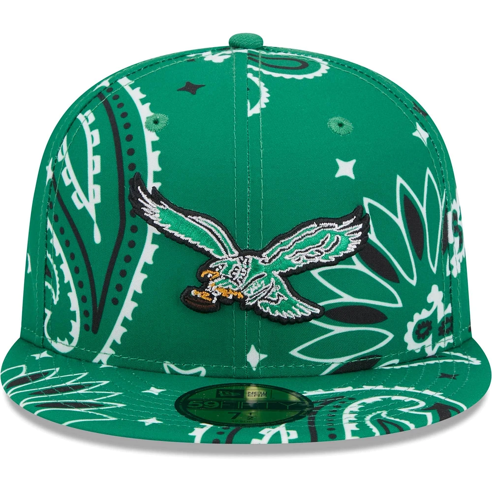 Men's New Era Kelly Green Philadelphia Eagles Throwback Paisley 59FIFTY Fitted Hat