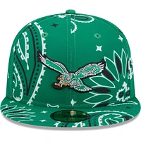 Men's New Era Kelly Green Philadelphia Eagles Throwback Paisley 59FIFTY Fitted Hat