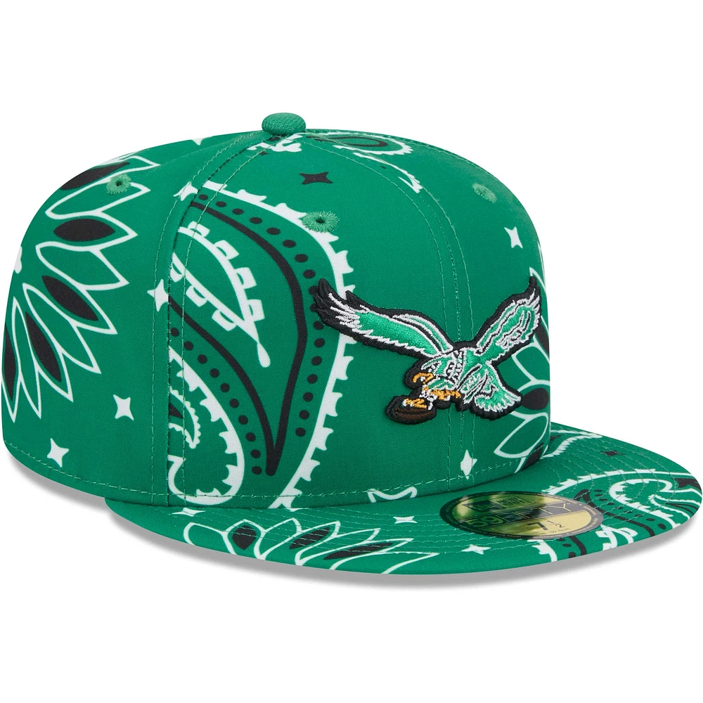 Men's New Era Kelly Green Philadelphia Eagles Throwback Paisley 59FIFTY Fitted Hat