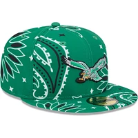 Men's New Era Kelly Green Philadelphia Eagles Throwback Paisley 59FIFTY Fitted Hat