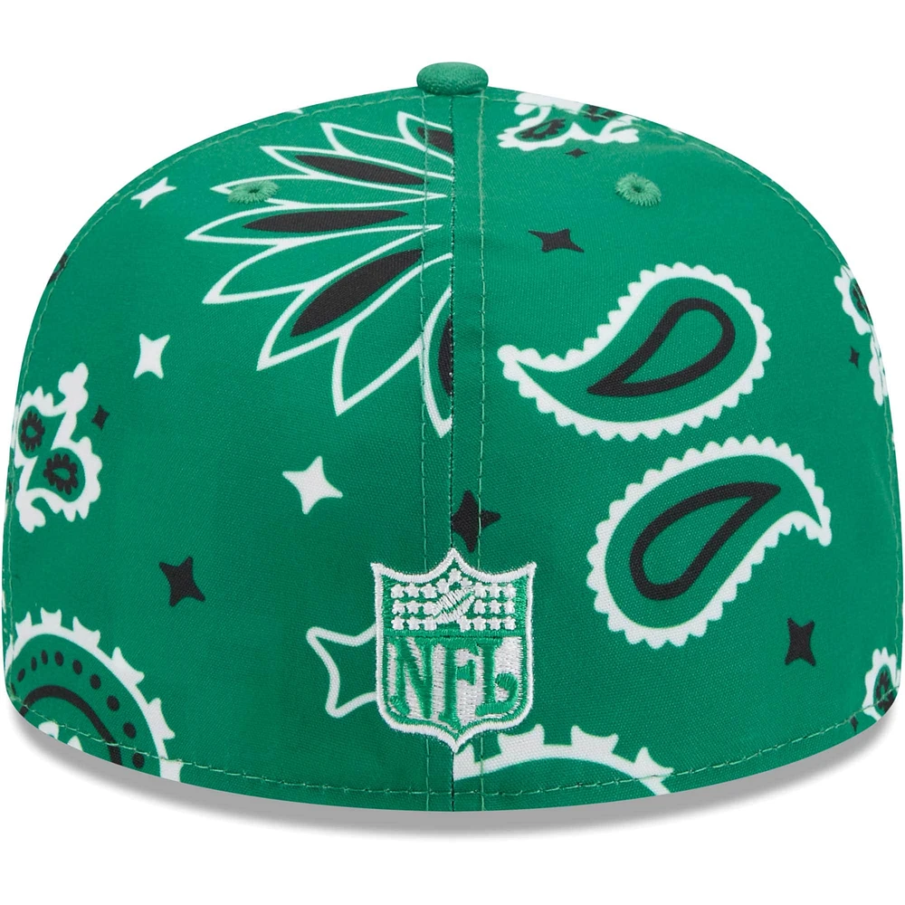 Men's New Era Kelly Green Philadelphia Eagles Throwback Paisley 59FIFTY Fitted Hat